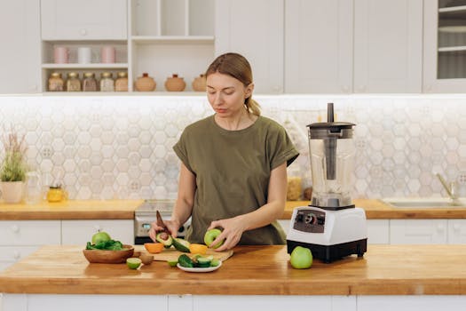 blender with fruits and vegetables