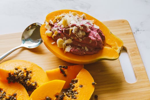 smoothie preparation with tropical fruits