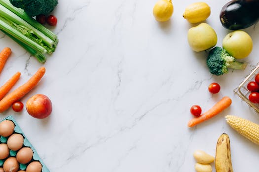 a variety of fresh fruits and vegetables ready for blending