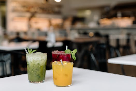 A vibrant juice bar with various fruit options